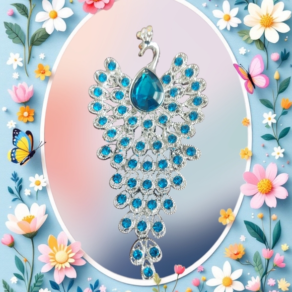 Jewelry - Elegant Blue and Silver Peacock Pendant